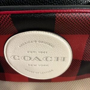 Coach Red and Black Plaid Leather Bag